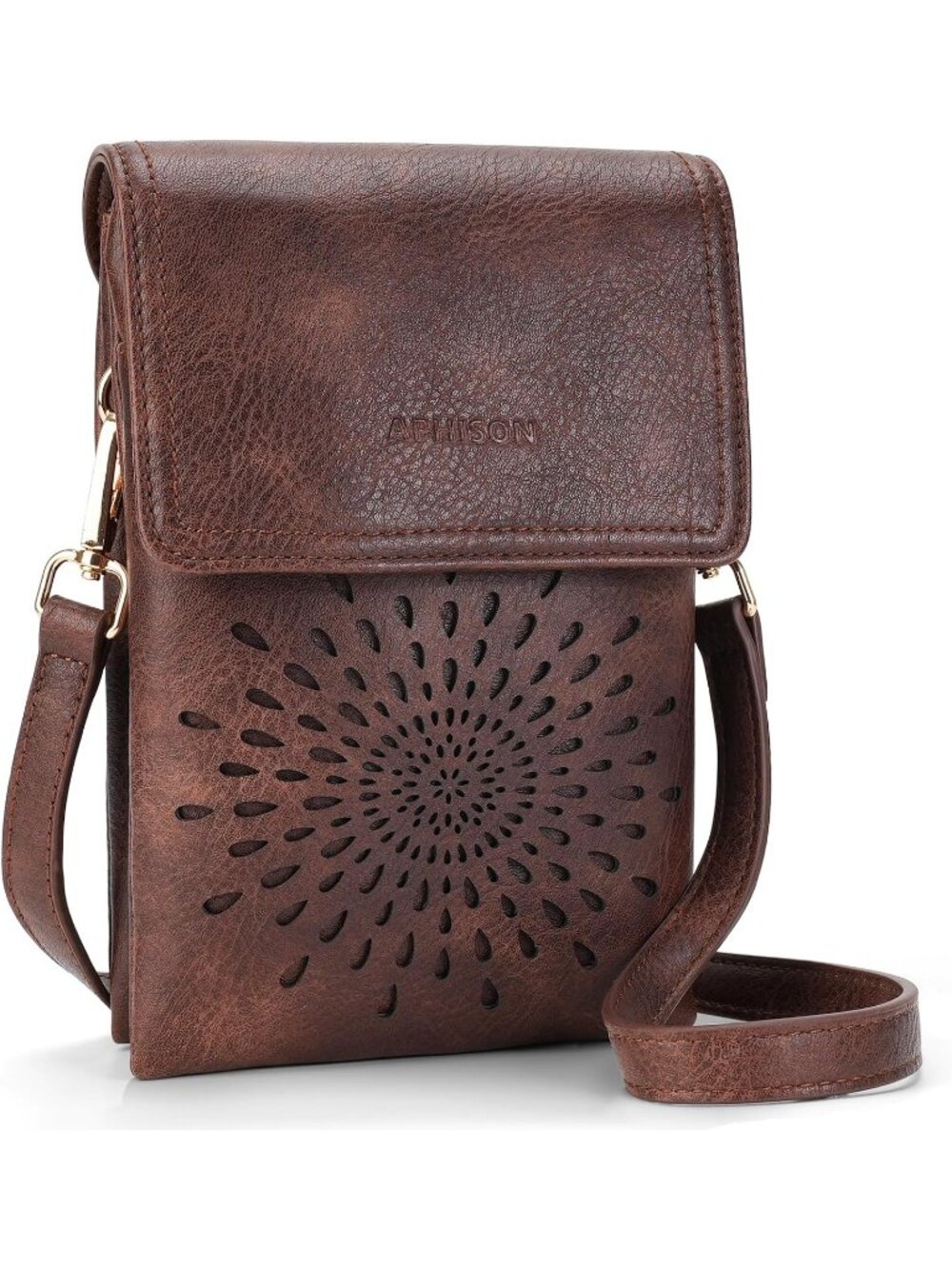Women's Coffee-2 Small Crossbody Bag Leather Phone Purse With Adjustable Strap